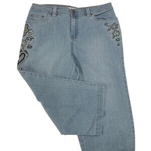 Bill Blass Jeanswear Women’s Cropped Jeans Sz 14 Embroidered Rhinestones Stretch